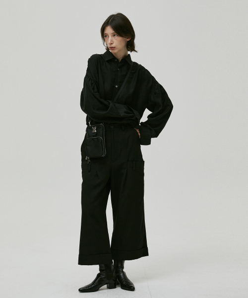 HYII（ハイトゥ）の「ダブルウエストバンドワイドクロップパンツ[ブラック]（その他パンツ・メンズ・その他・SMALL/LARGE）」の2枚目の写真