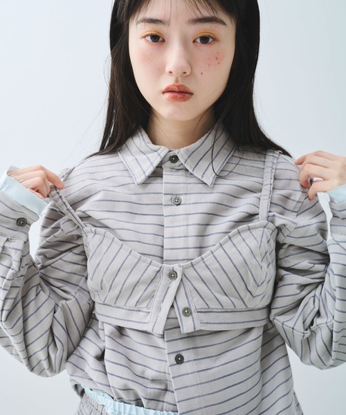 common gull products.(コモンガルプロダクツ)の「駅の吐息図を、シャツとブラに閉じこめる(シャツ/ブラウス・レディース・ネイビー/サックスブルー/グレー系・SMALL/MEDIUM)」の2枚目の写真