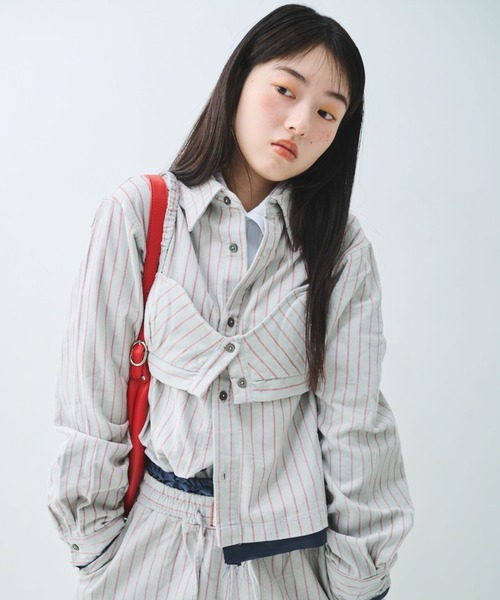 common gull products.(コモンガルプロダクツ)の「駅の吐息図を、シャツとブラに閉じこめる(シャツ/ブラウス・レディース・ネイビー/サックスブルー/グレー系・SMALL/MEDIUM)」の3枚目の写真
