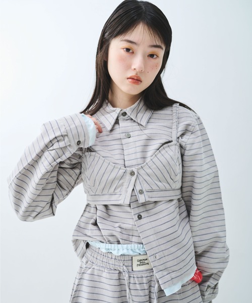 common gull products.(コモンガルプロダクツ)の「駅の吐息図を、シャツとブラに閉じこめる(シャツ/ブラウス・レディース・ネイビー/サックスブルー/グレー系・SMALL/MEDIUM)」の7枚目の写真