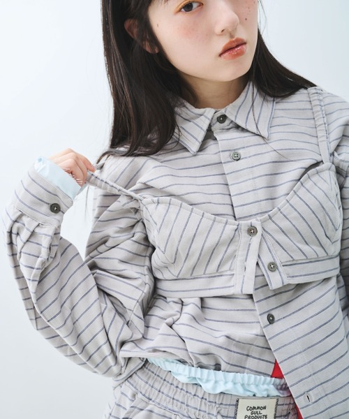 common gull products.(コモンガルプロダクツ)の「駅の吐息図を、シャツとブラに閉じこめる(シャツ/ブラウス・レディース・ネイビー/サックスブルー/グレー系・SMALL/MEDIUM)」の8枚目の写真