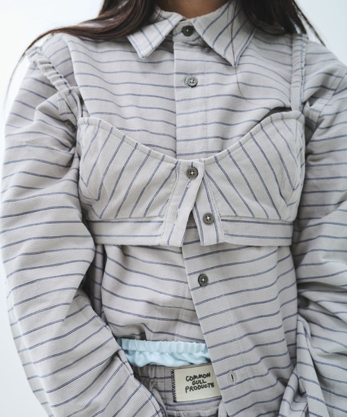 common gull products.(コモンガルプロダクツ)の「駅の吐息図を、シャツとブラに閉じこめる(シャツ/ブラウス・レディース・ネイビー/サックスブルー/グレー系・SMALL/MEDIUM)」の9枚目の写真