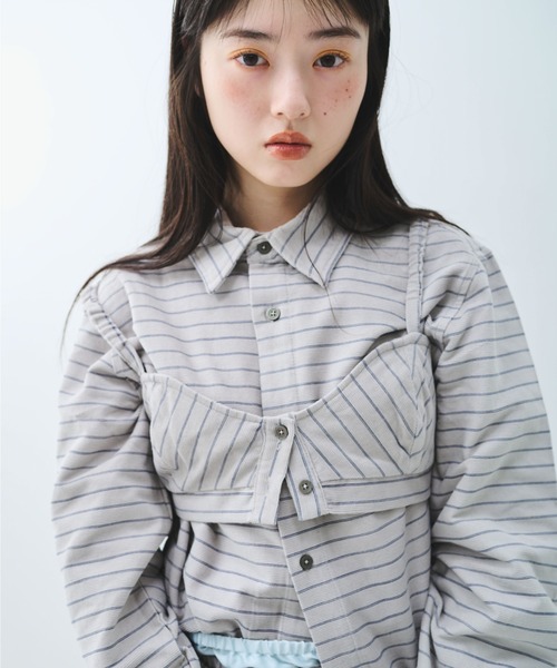 common gull products.(コモンガルプロダクツ)の「駅の吐息図を、シャツとブラに閉じこめる(シャツ/ブラウス・レディース・ネイビー/サックスブルー/グレー系・SMALL/MEDIUM)」の10枚目の写真