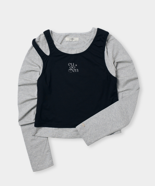 EUGGEN(ユジェン)の「ジャージトップレイヤリングロングスリーブTシャツ_メランジ&ブラック(Tシャツ/カットソー・レディース・その他・SMALL/MEDIUM)」の2枚目の写真