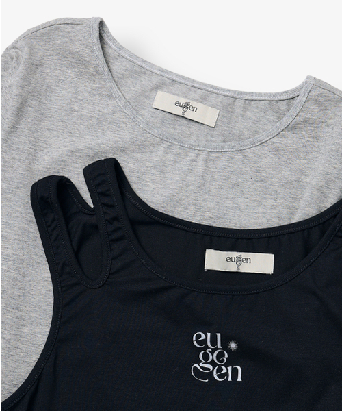 EUGGEN(ユジェン)の「ジャージトップレイヤリングロングスリーブTシャツ_メランジ&ブラック(Tシャツ/カットソー・レディース・その他・SMALL/MEDIUM)」の4枚目の写真