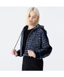 WunderGeist（ワンダーガイスト）の「Tweed crop color blocking hooded zip-up jumper（パーカー）」