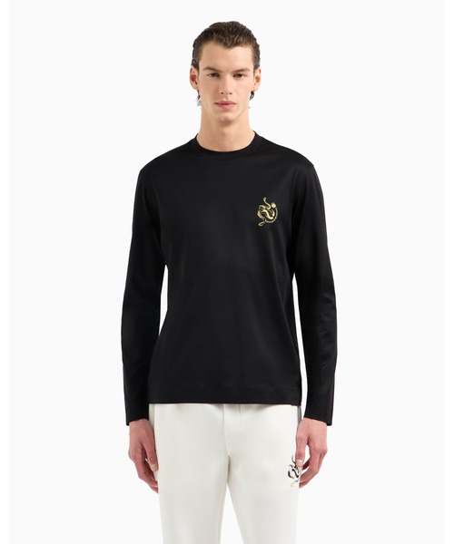 EMPORIO ARMANI（エンポリオアルマーニ）の「【エンポリオ アルマーニ】ASV セーター リヨセル混紡ジャージー（Tシャツ/カットソー・メンズ・ブラック/オフホワイト・MEDIUM/LARGE/SMALL/XX-LARGE/X-LARGE）」の4枚目の写真