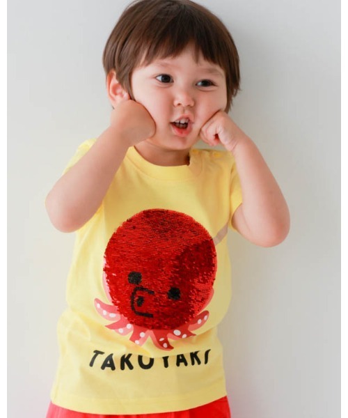 CHEEK ROOM（チークルーム）の「チークルーム スパンコールたこ焼きTシャツ（Tシャツ/カットソー・キッズ・イエロー/ピンク/オフホワイト・90cm/100cm/110cm/120cm/130cm/80ｃｍ）」の2枚目の写真