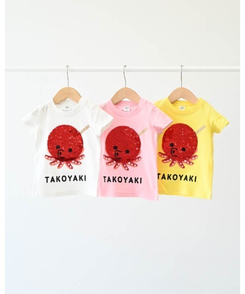 CHEEK ROOM（チークルーム）の「チークルーム スパンコールたこ焼きTシャツ（Tシャツ/カットソー・キッズ・イエロー/ピンク/オフホワイト・90cm/100cm/110cm/120cm/130cm/80ｃｍ）」の8枚目の写真