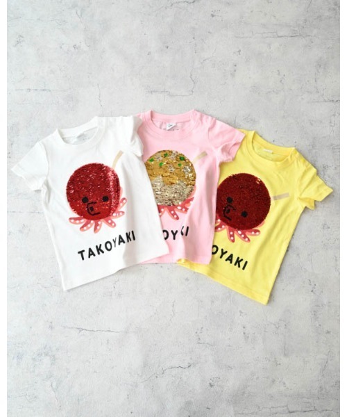 CHEEK ROOM（チークルーム）の「チークルーム スパンコールたこ焼きTシャツ（Tシャツ/カットソー・キッズ・イエロー/ピンク/オフホワイト・90cm/100cm/110cm/120cm/130cm/80ｃｍ）」の20枚目の写真