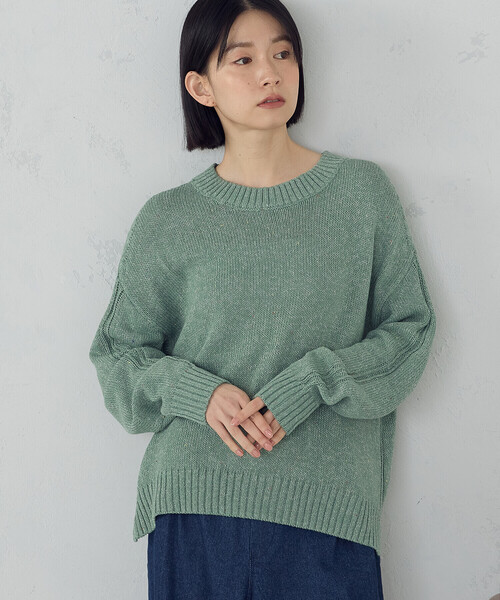 ONIGIRI（オニギリ）の「カラーネップ ニット（ニット/セーター・レディース・ライトグレー/グリーン/オフホワイト/サックスブルー・FREE）」の4枚目の写真