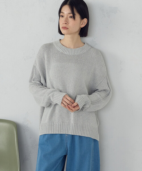 ONIGIRI（オニギリ）の「カラーネップ ニット（ニット/セーター・レディース・ライトグレー/グリーン/オフホワイト/サックスブルー・FREE）」の11枚目の写真