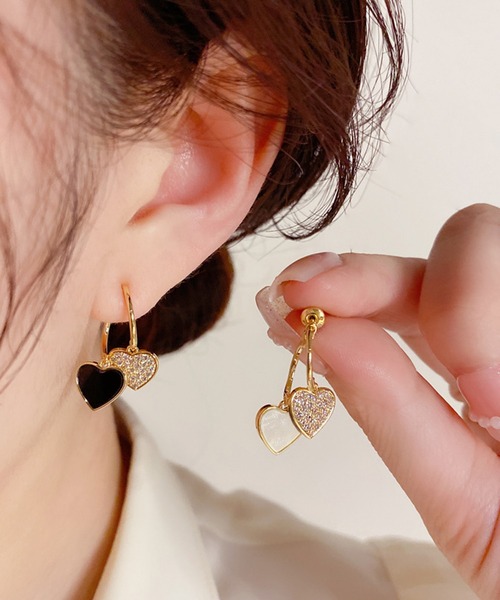 blackdia ocean ダブルハート パヴェ ピアス 金属アレルギー対応