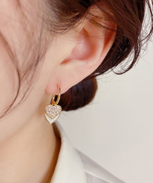 blackdia ocean ダブルハート パヴェ ピアス 金属アレルギー対応