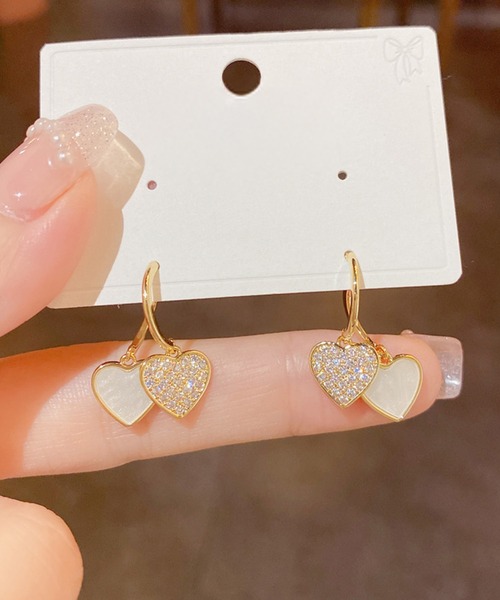 blackdia ocean ダブルハート パヴェ ピアス 金属アレルギー対応