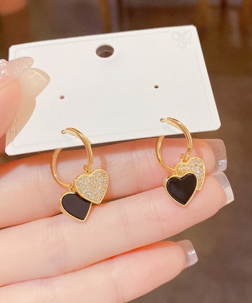 blackdia ocean ダブルハート パヴェ ピアス 金属アレルギー対応