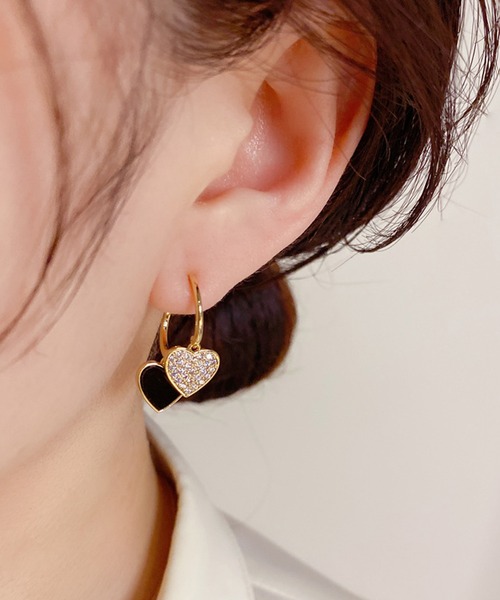 blackdia ocean ダブルハート パヴェ ピアス 金属アレルギー対応