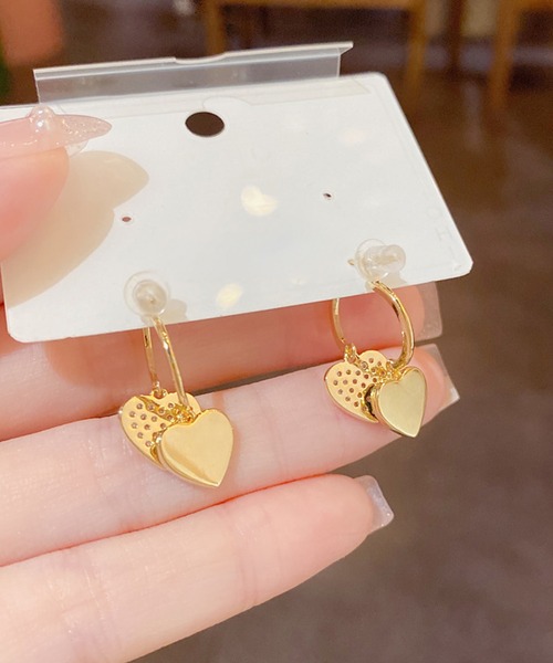 blackdia ocean ダブルハート パヴェ ピアス 金属アレルギー対応