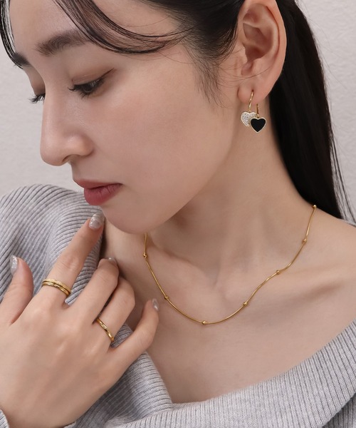 セール】blackdia ocean ダブルハート パヴェ ピアス 金属アレルギー