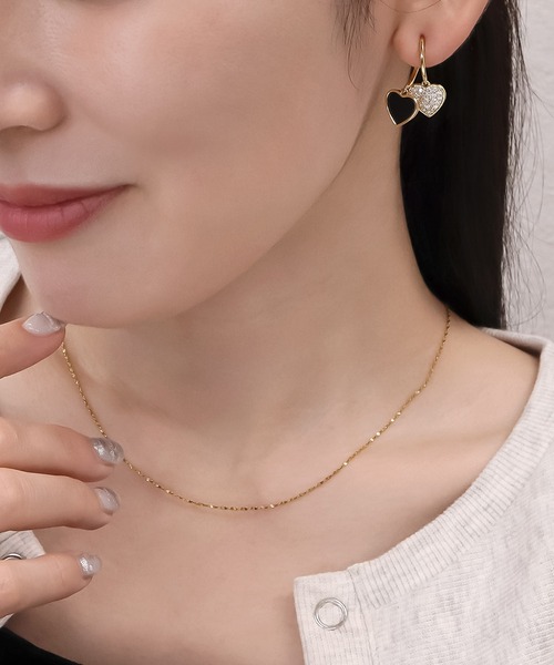 セール】blackdia ocean ダブルハート パヴェ ピアス 金属アレルギー