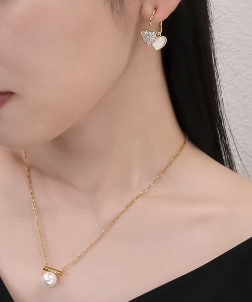 セール】blackdia ocean ダブルハート パヴェ ピアス 金属アレルギー