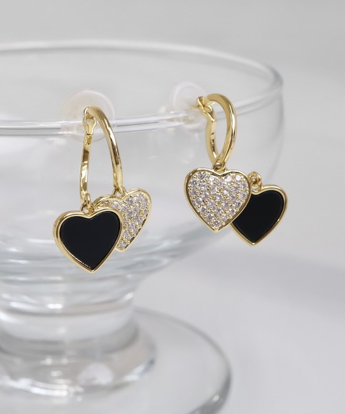 blackdia ocean ダブルハート パヴェ ピアス 金属アレルギー対応