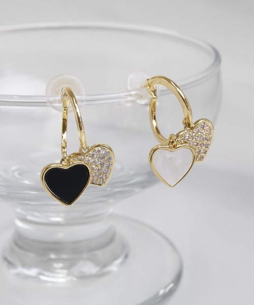 blackdia ocean ダブルハート パヴェ ピアス 金属アレルギー対応