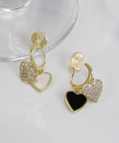 blackdia ocean ダブルハート パヴェ ピアス 金属アレルギー対応