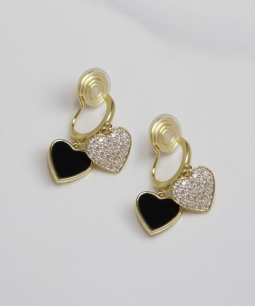 blackdia ocean ダブルハート パヴェ ピアス 金属アレルギー対応