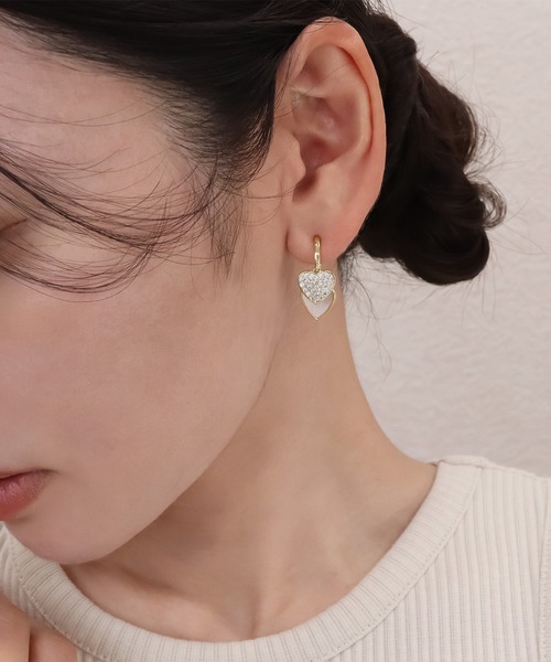 blackdia ocean ダブルハート パヴェ ピアス 金属アレルギー対応