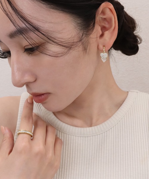 blackdia ocean ダブルハート パヴェ ピアス 金属アレルギー対応