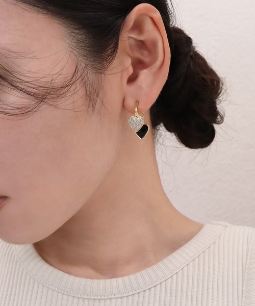 blackdia ocean ダブルハート パヴェ ピアス 金属アレルギー対応