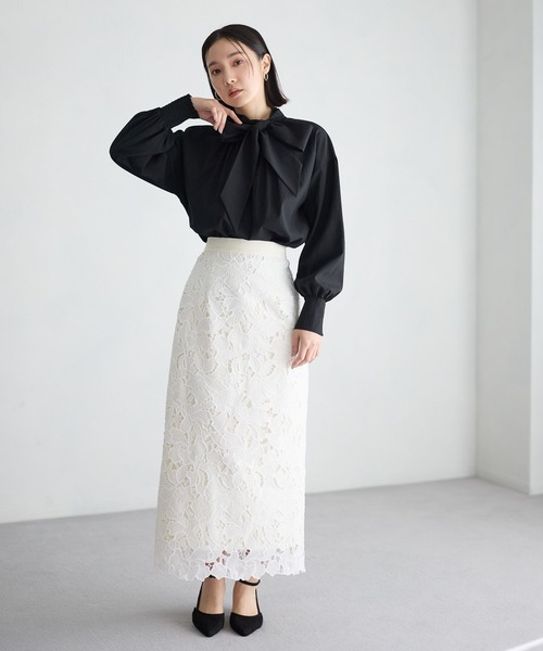 Andemiu（アンデミュウ）の「レースIラインスカート639088（スカート・レディース・ブラック/アイボリー/ピンクベージュ・SMALL/MEDIUM）」の4枚目の写真