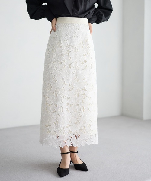 Andemiu（アンデミュウ）の「レースIラインスカート639088（スカート・レディース・ブラック/アイボリー/ピンクベージュ・SMALL/MEDIUM）」の5枚目の写真