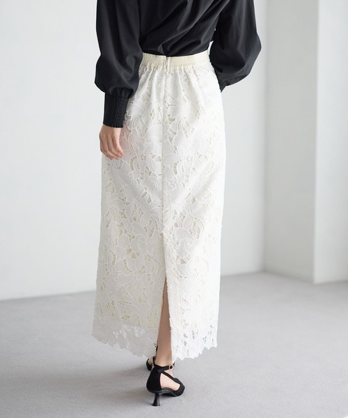 Andemiu（アンデミュウ）の「レースIラインスカート639088（スカート・レディース・ブラック/アイボリー/ピンクベージュ・SMALL/MEDIUM）」の6枚目の写真