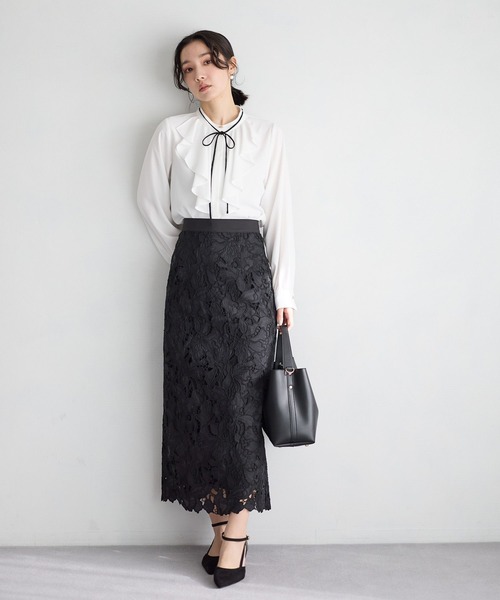 Andemiu（アンデミュウ）の「レースIラインスカート639088（スカート・レディース・ブラック/アイボリー/ピンクベージュ・SMALL/MEDIUM）」の9枚目の写真