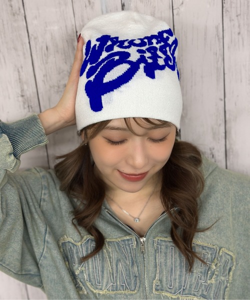 セール】《英字ビッグロゴ×存在感デザイン》ニットビーニー ニット帽