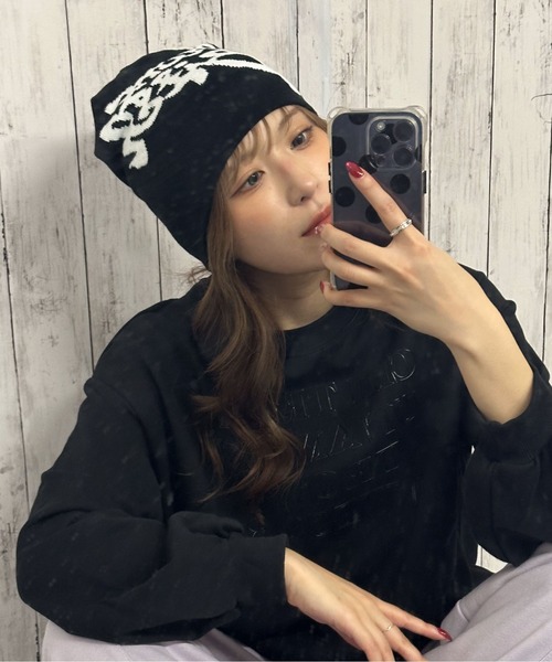 セール】《英字ビッグロゴ×存在感デザイン》ニットビーニー ニット帽