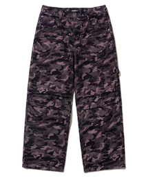 CAMO BIG POCKET DENIM PANTS - BURGUNDY