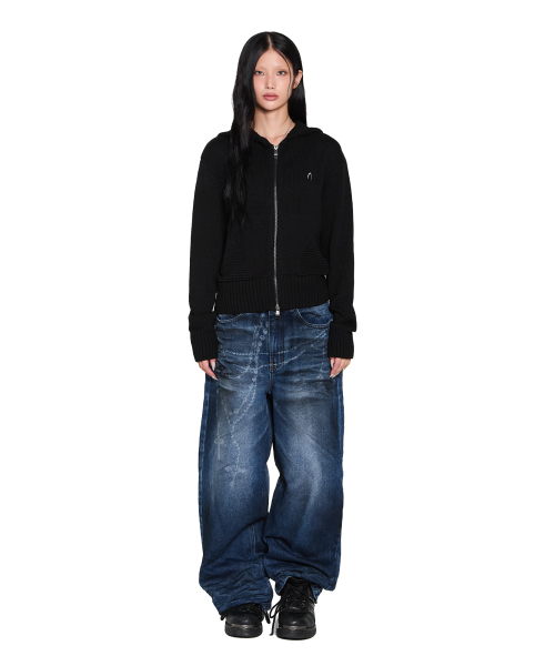 AAKAM(アーカム)の「Structure Contrast Knitted Zip-Up Hoodie (Black)(パーカー・レディース・その他・2/1)」の3枚目の写真