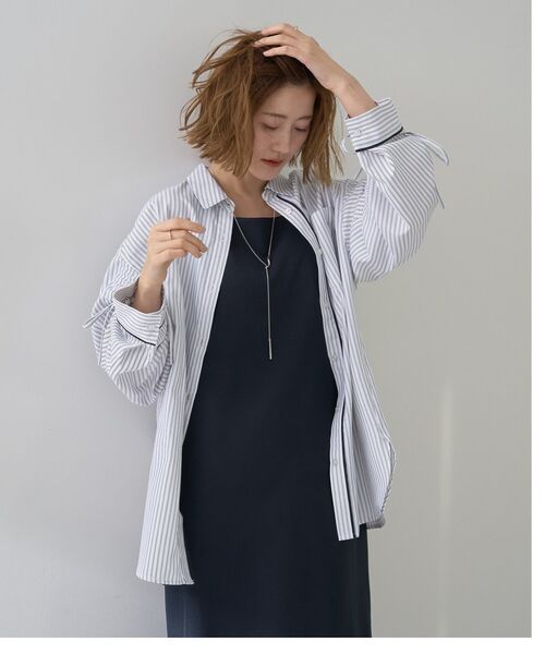 YECCA VECCA(イェッカヴェッカ)の「イージーケアドロストシャツ(シャツ/ブラウス・レディース・ブルー系その他6/ストライプ/ネイビー/ピンク・FREE)」の8枚目の写真