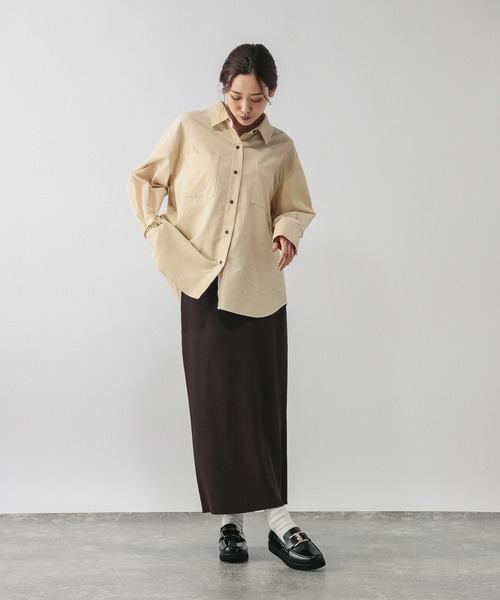 GLOBAL WORK（グローバルワーク）の「ニットリブIラインスカート/632948（スカート・レディース・オフホワイト/ダークブラウン/ブラック・LARGE/MEDIUM）」の8枚目の写真