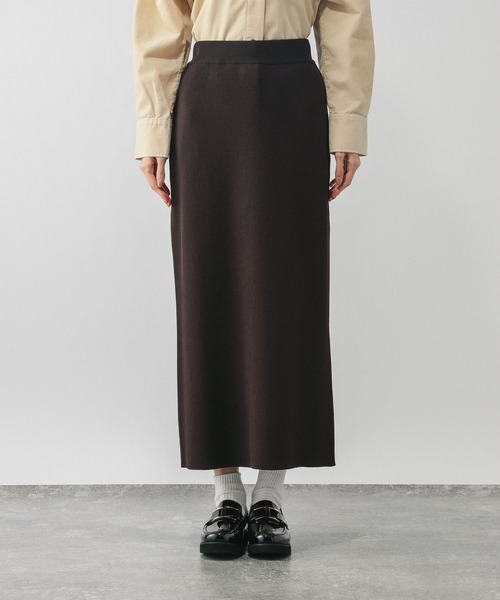 GLOBAL WORK（グローバルワーク）の「ニットリブIラインスカート/632948（スカート・レディース・オフホワイト/ダークブラウン/ブラック・LARGE/MEDIUM）」の14枚目の写真