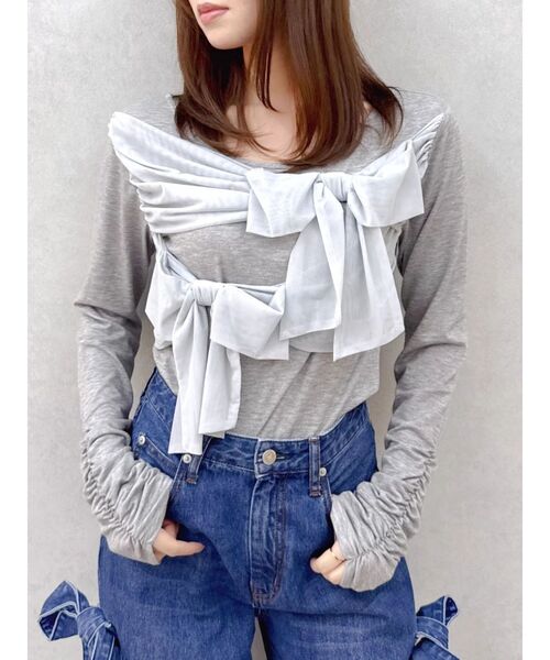 dazzlin(ダズリン)の「ラッピングリボンディティールカットソー(Tシャツ/カットソー・レディース・イエロー/オフホワイト/グレー/ブラック・FREE)」の4枚目の写真