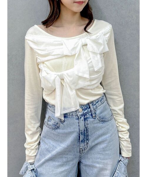 dazzlin(ダズリン)の「ラッピングリボンディティールカットソー(Tシャツ/カットソー・レディース・イエロー/オフホワイト/グレー/ブラック・FREE)」の1枚目の写真