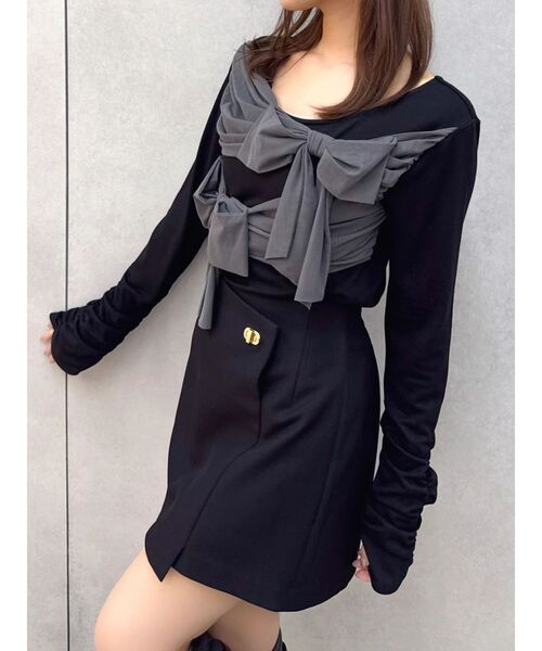 dazzlin(ダズリン)の「ラッピングリボンディティールカットソー(Tシャツ/カットソー・レディース・イエロー/オフホワイト/グレー/ブラック・FREE)」の3枚目の写真