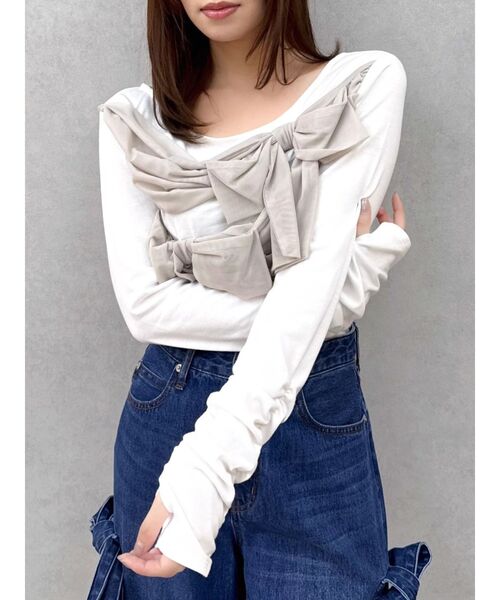 dazzlin(ダズリン)の「ラッピングリボンディティールカットソー(Tシャツ/カットソー・レディース・イエロー/オフホワイト/グレー/ブラック・FREE)」の7枚目の写真