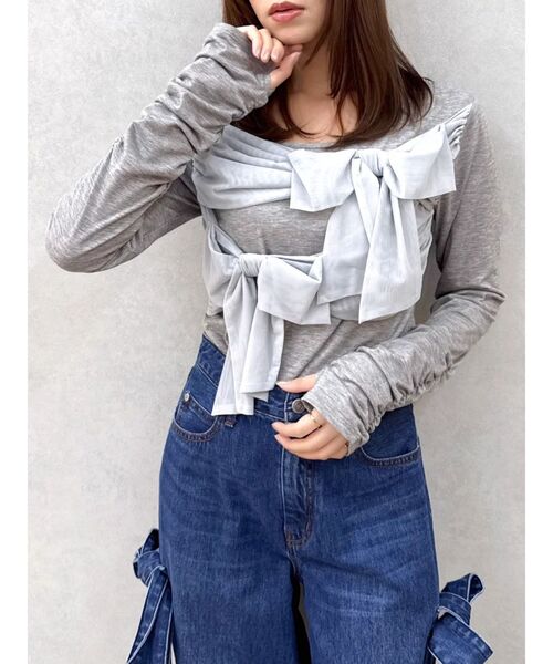 dazzlin(ダズリン)の「ラッピングリボンディティールカットソー(Tシャツ/カットソー・レディース・イエロー/オフホワイト/グレー/ブラック・FREE)」の10枚目の写真