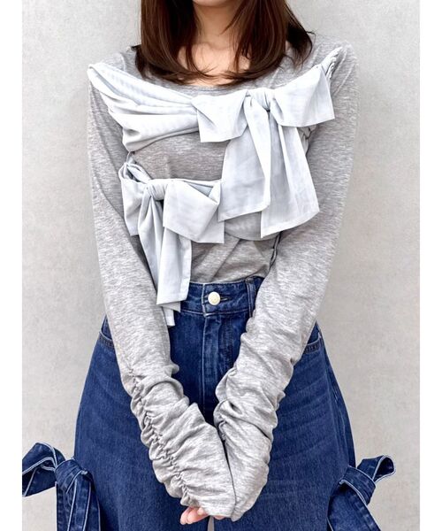 dazzlin(ダズリン)の「ラッピングリボンディティールカットソー(Tシャツ/カットソー・レディース・イエロー/オフホワイト/グレー/ブラック・FREE)」の11枚目の写真