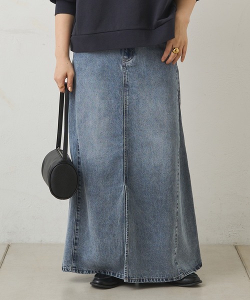 PUAL CE CIN（ピュアルセシン）の「リヨセル混デニムスカート（デニムスカート・レディース・オフホワイト/ブルー/インディゴブルー・FREE）」の2枚目の写真